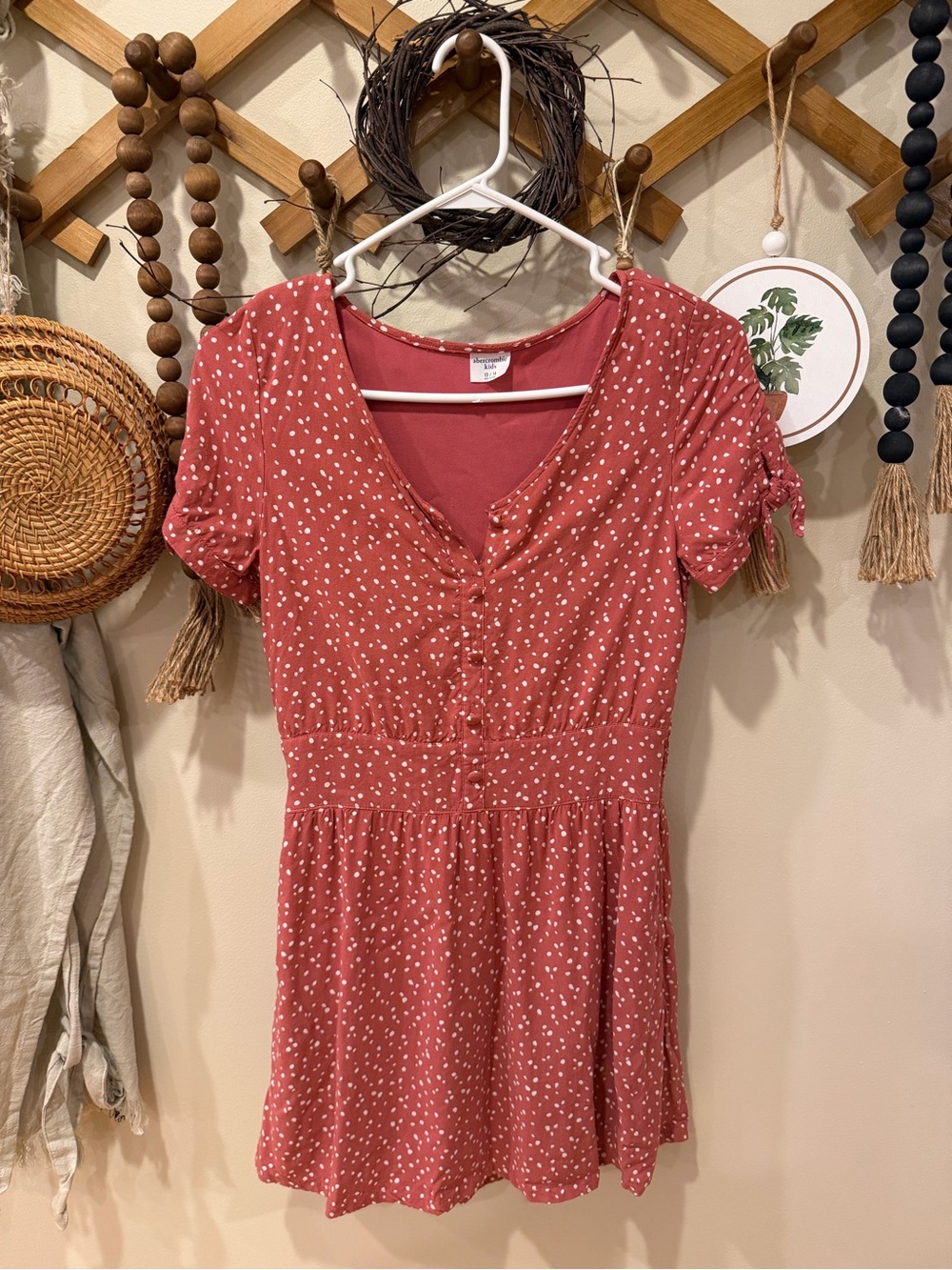 abercrombie kids Rose Polka Dot V-Neck Short Sleeve Dress